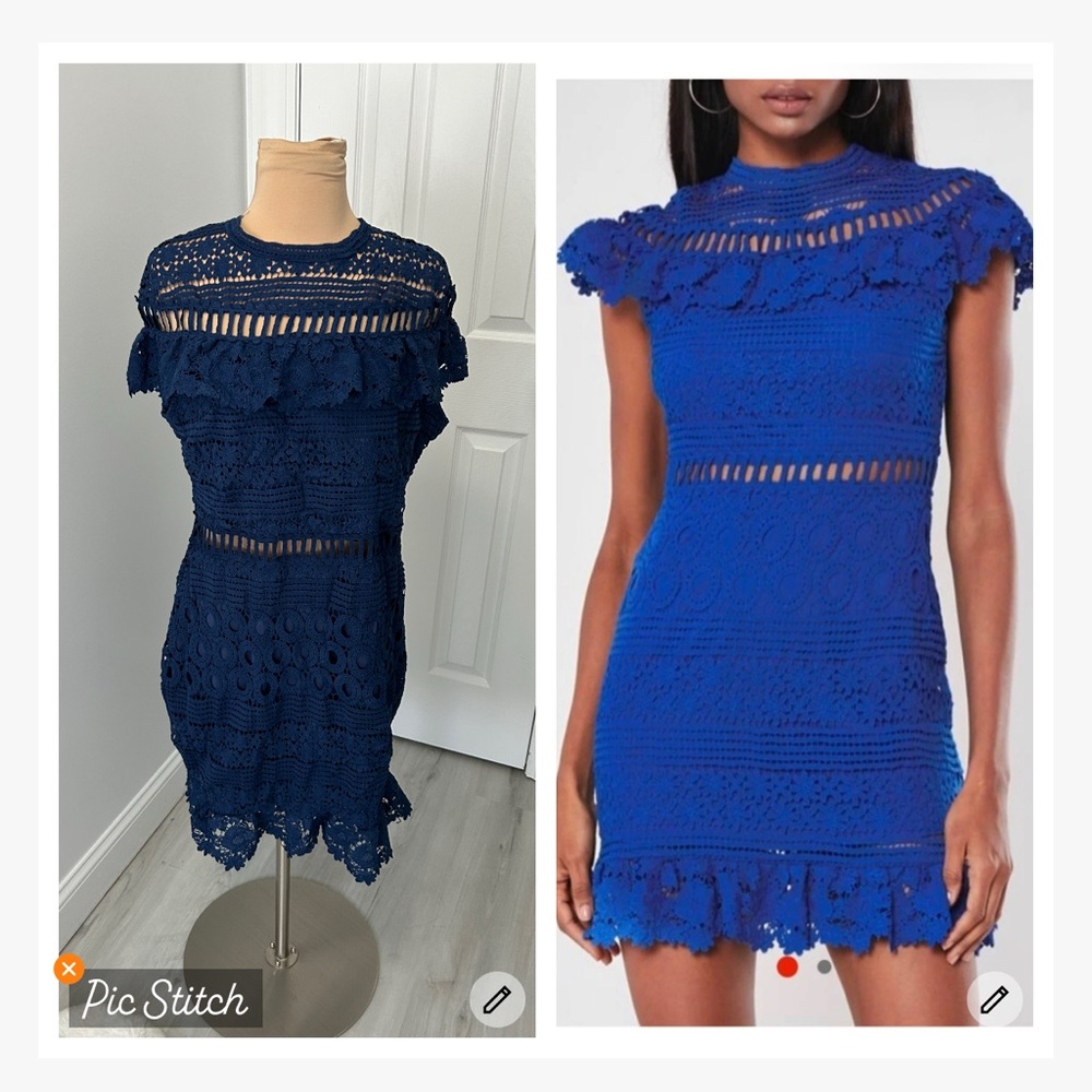 Missguided Navy Lace Double Layer Skater Dress